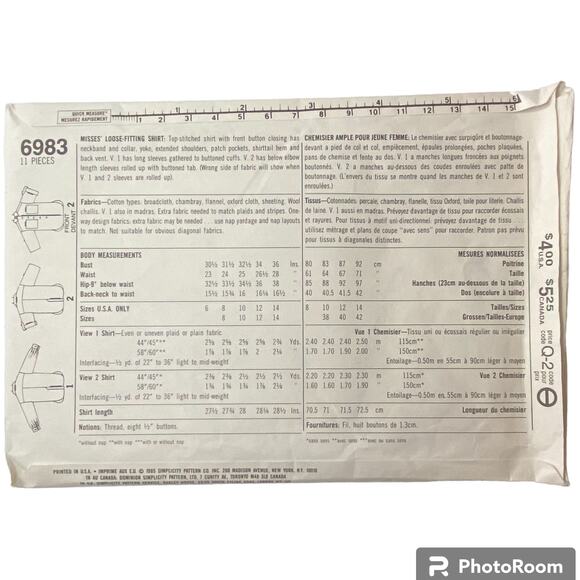 Simplicity 6983 Henry Grethel Pattern Top Miss 6 Button Front Pocket Back Slit - Picture 4 of 5